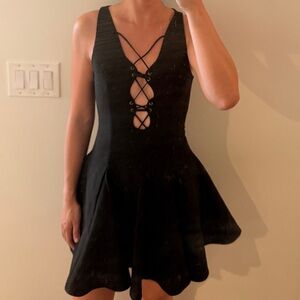 Stylestalker Black Lace-Up V-Neck Mini Dress